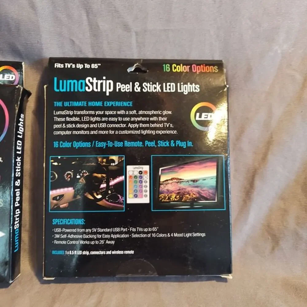 2x LumaStrip Peel & Stick LED Lights USB Powered 16 Color with Remote NEW